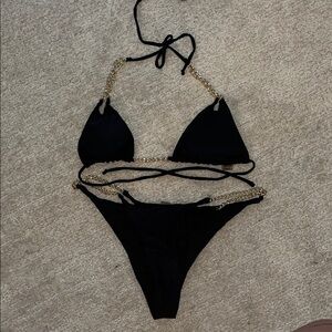 Black Bikini with Gold Chain Straps